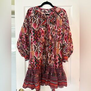 Zara The Angie Short Dress Geometric Print Long Sleeve Dress